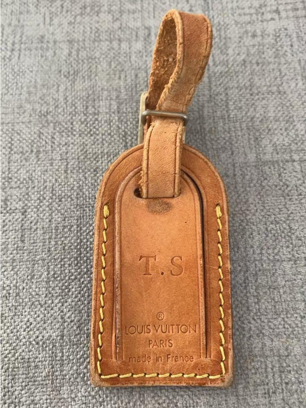Vintage Louis Vuitton Classic Brown Leather Luggage Tag Bag Charm Keyring A09